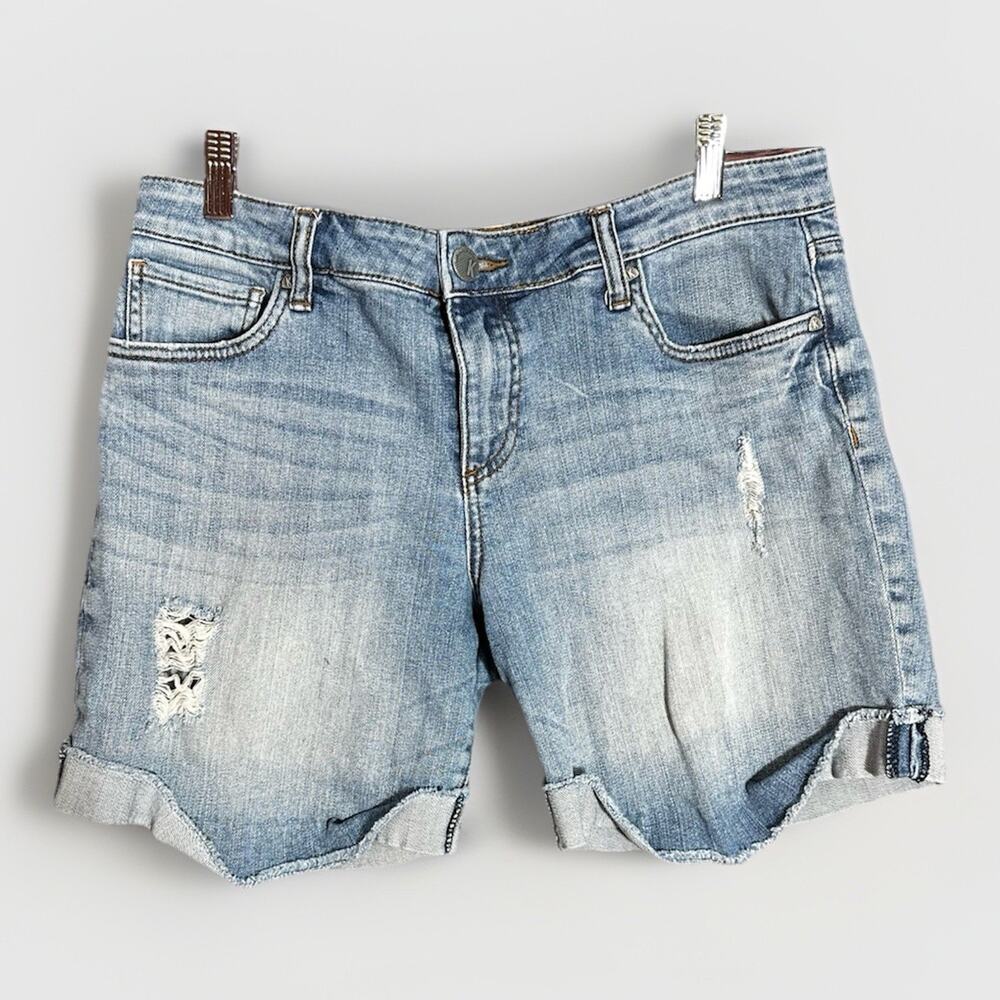 Kut from the Kloth Catherine Boyfriend Shorts Denim Jean Distressed Size 10 9”